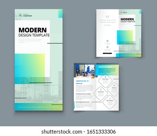 Diseño de folleto doble con formas cuadradas, plantilla corporativa para volante bipliegue. Diseño creativo plegado volante o bipliegue.