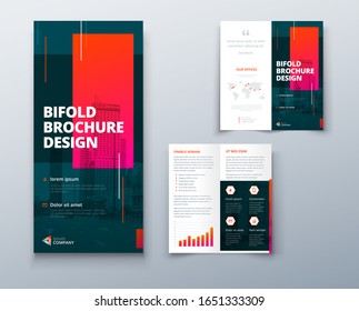 Diseño de folleto doble con formas cuadradas, plantilla corporativa para volante bipliegue. Diseño creativo plegado volante o bipliegue.