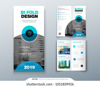 Bi Fold Brochure Flyer Design. Business Template For Bi Fold Flyer With Modern Circle Photo And Abstract Background Creative Two Folded Flyer Or Brochure Concept.