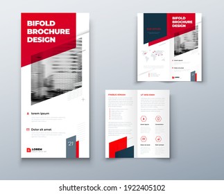 Bi fold brochure or flyer design with circle. Creative concept flyer or brochure. Template is white with a place for photos.