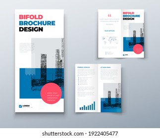 Bi fold brochure or flyer design with circle. Creative concept flyer or brochure. Template is white with a place for photos.