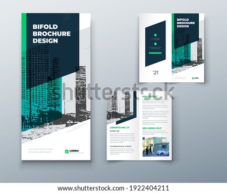 Bi fold brochure or flyer design with circle. Creative concept flyer or brochure. Template is white with a place for photos.