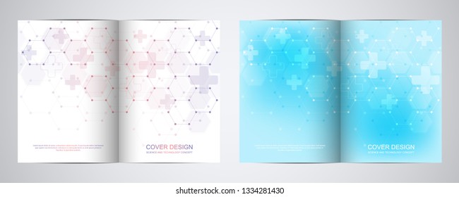 Bi fold brochure template with abstract hexagons pattern