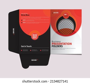 Bi fold Presentation Folder Design Template. Business Folder Template For Corporate Office. Agency Folder For Files And Document. 