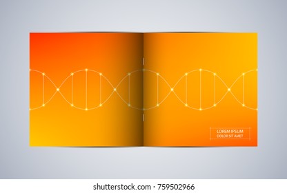 Bi fold square brochure template with dna molecule background