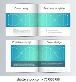 Bi fold square brochure template with dna molecule background