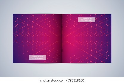 Bi fold square brochure template layout, cover, annual report. Minimalist geometric abstract background. Vector illustration