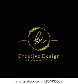 BI Initial calligraphy handwritten logo. Handwritten alphabet in the logo template. Letters and Alphabet for signature, wedding, fashion, floral and botanical logo design 