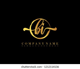 BI initial handwriting logo circle template vector