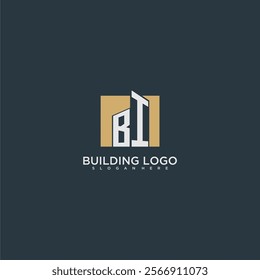 BI initial letter building logo for real estate with square design