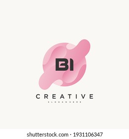 BI Elementos de plantilla de diseño de icono del logotipo de la carta inicial con un arte de color ondulado.