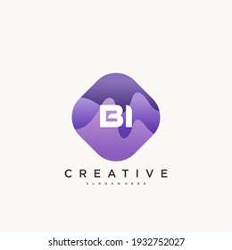 BI Elementos de plantilla de diseño de icono del logotipo de la carta inicial con un arte de color ondulado.