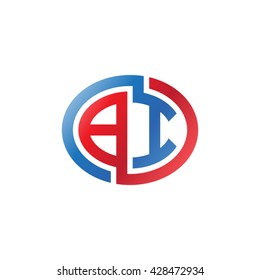 BI initial letters looping linked ellipse logo blue red