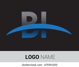 BI initial logo company name colored grey and blue swoosh design