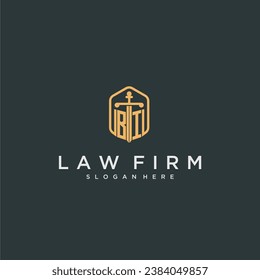 BI initial logo monogram with shield and sword style design for law firm