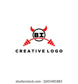 BI initial monogram for fitnes or gym logo with devil style design