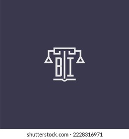 Monograma inicial de BI para el logotipo de la firma de ley con imagen vectorial de escalas