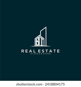 Logotipo inicial de BI monograma inmobiliario con diseño de estilo de construcción vectorial