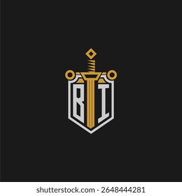 BI initial monogram for shield and sword style image