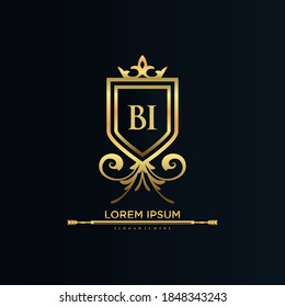 BI Letter Initial with Royal Template.elegant with crown logo vector, Creative Lettering Logo Vector Illustration.