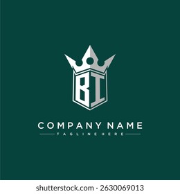 BI letter monogram initial logo for shield and crown design