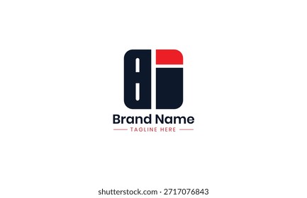 Logotipo BI. Design BI Carta IB preta e vermelha. IB carta logotipo design Letra inicial BI monograma logotipo. 