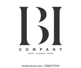 BI logo design. Initial letter b and i serif font style. Creative classic company name typography. Trendy logotype or identity. Vector illustration.