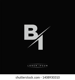 BI Logo Letter Monogram Slash with Modern logo template on Black Color and White background
