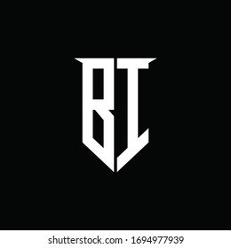 Monograma de logotipo BI con plantilla de diseño de estilo de escudo de emblemas
