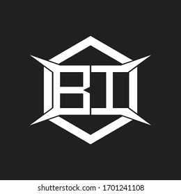 Monograma de logotipo BI con modelo hexagonal y de cuatro ejes