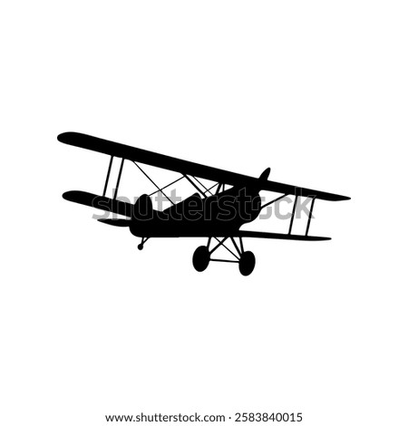 Bi plane flying silhouette vector flat illustration design on white background.