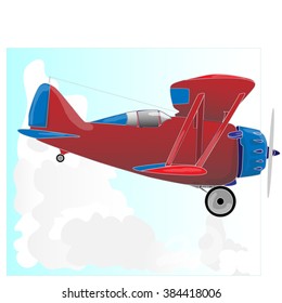 A Bi Plane Isolated On Sky. Vector  Illustration.