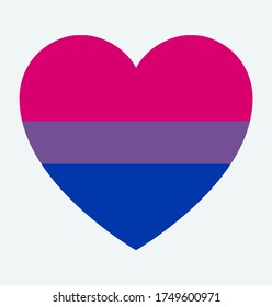 Bi Pride Flag, In Heart Shape Icon On White Background, Vector Illustration