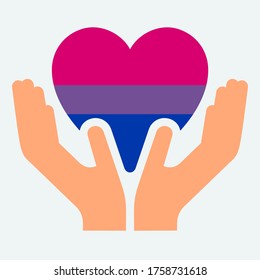 Bi Pride Flag, In Heart Shape Icon On White Background, Vector Illustration