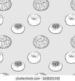 Bialy seamless pattern greyscale drawing. Useable for wallpaper or any sized decoration. Handdrawn Vector Illustration