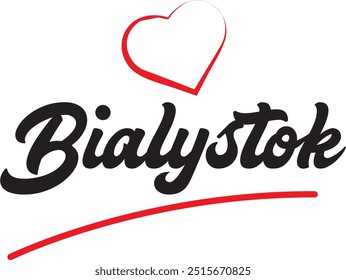 Bialystok city text design with red heart typographic icon design suitable for touristic promotion