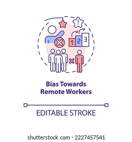Bias towards remote workers concept icon. Working from home drawbacks. Hybrid job abstract idea thin line illustration. Isolated outline drawing. Editable stroke. Arial, Myriad Pro-Bold fonts used