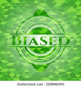 Biased green emblem with triangle mosaic background. Vector Illustration. Detailed. 