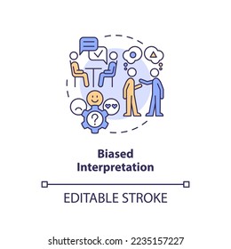 Biased interpretation concept icon. Personal beliefs. Type of confirmatory prejudice abstract idea thin line illustration. Isolated outline drawing. Editable stroke. Arial, Myriad Pro-Bold fonts used