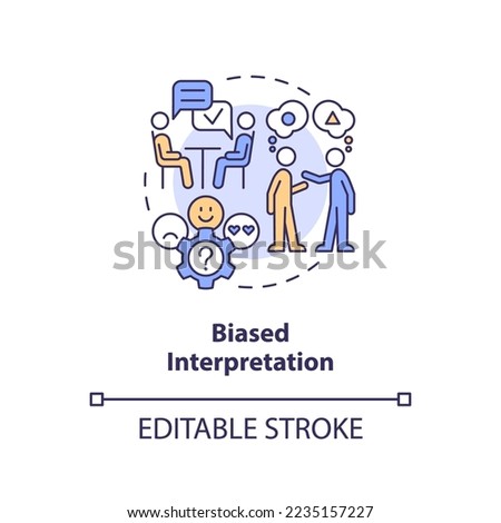 Biased interpretation concept icon. Personal beliefs. Type of confirmatory prejudice abstract idea thin line illustration. Isolated outline drawing. Editable stroke. Arial, Myriad Pro-Bold fonts used