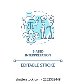 Biased interpretation turquoise concept icon. Type of cognitive prejudice abstract idea thin line illustration. Isolated outline drawing. Editable stroke. Arial, Myriad Pro-Bold fonts used