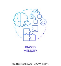 Biased memory blue gradient concept icon. Cognitive psychology. Common confirmatory prejudice abstract idea thin line illustration. Isolated outline drawing. Myriad Pro-Bold font used