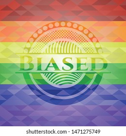 Biased on mosaic background with the colors of the LGBT flag