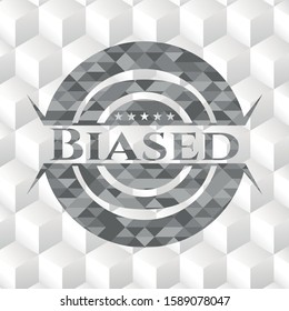 Biased realistic grey emblem with cube white background