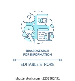 Biased search for information turquoise concept icon. Type of cognitive prejudice abstract idea thin line illustration. Isolated outline drawing. Editable stroke. Arial, Myriad Pro-Bold fonts used