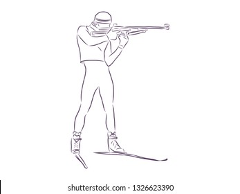 biathlete athlete contour, vector