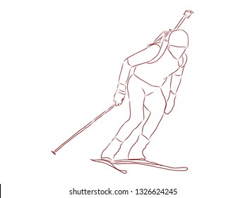 biathlete cross-country skiing contour, vector