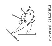 Biathlete man line icon, black outline isolated on white. Running biathlon athlete, skiing man with poles and biathlon rifle. Vector or png clipart sign for sport design, winter games illustration.