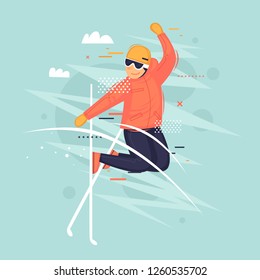 Biathlon, athlete shoots, winter, sport. Flat vector illustration in cartoon style.