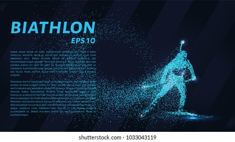 Biathlon consists of particles. The biathlon consists of dots and circles. Blue biathlon on a dark background